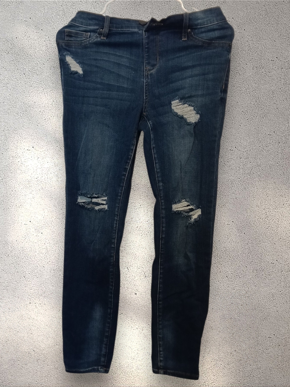 New York & Company Dark Blue Distressed Skinny Jeans